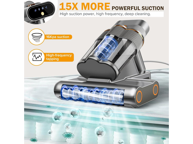 Powerful Mattress Vacuum Cleaner,Handheld Bed Vacuum with UV-C Light, 16Kpa Strong Suction, 30000 RPM Dual Drum Brushes, 140°F Hot Air & Ultrasonic...