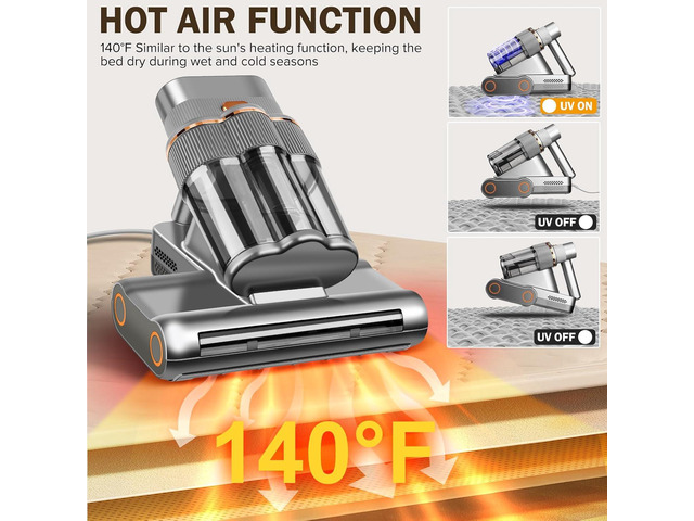 Powerful Mattress Vacuum Cleaner,Handheld Bed Vacuum with UV-C Light, 16Kpa Strong Suction, 30000 RPM Dual Drum Brushes, 140°F Hot Air & Ultrasonic...