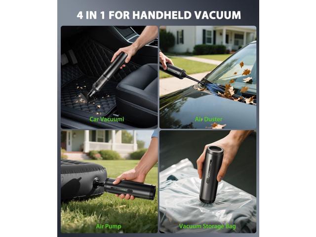 Car Vacuum Portable Cordless Handheld Vacuum Cleaner 4-in-1 Mini Cordless Vacuum with 2 Suction Modes and 16800pa Suction Power Blowing & Inflating...