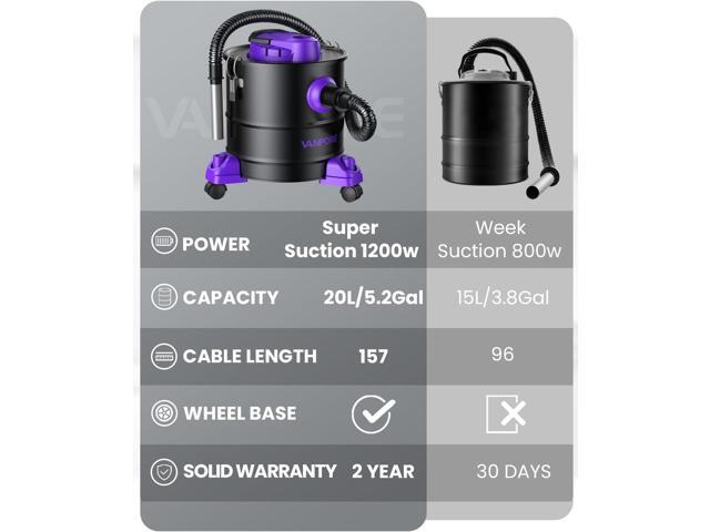 Ash Vacuum for Pellet Stoves: 5.2 Gallon Fireplace Ash Vac with 1200w Powerful Suction & Wheeled Base - Ash Vacuum Cleaner for Fireplaces, Pellet...