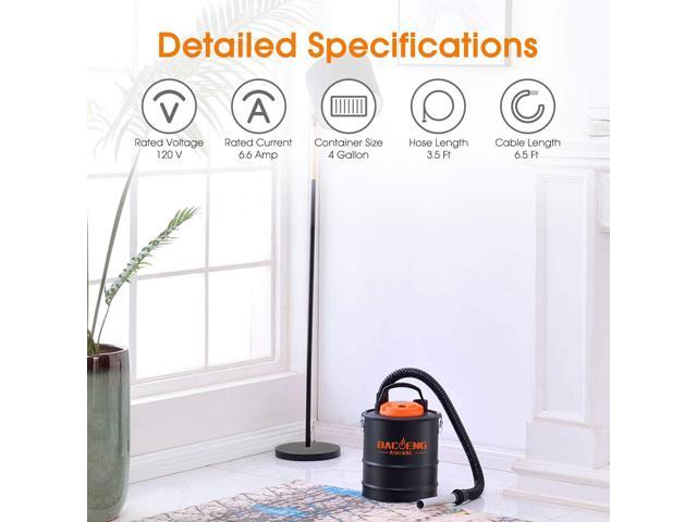 BACOENG Ash Vacuum for Pellet Stoves, 4 Gallon Ash Vac, Ash Vacuum Cleaner for Fireplaces, Wood Stove, Pellet Grill