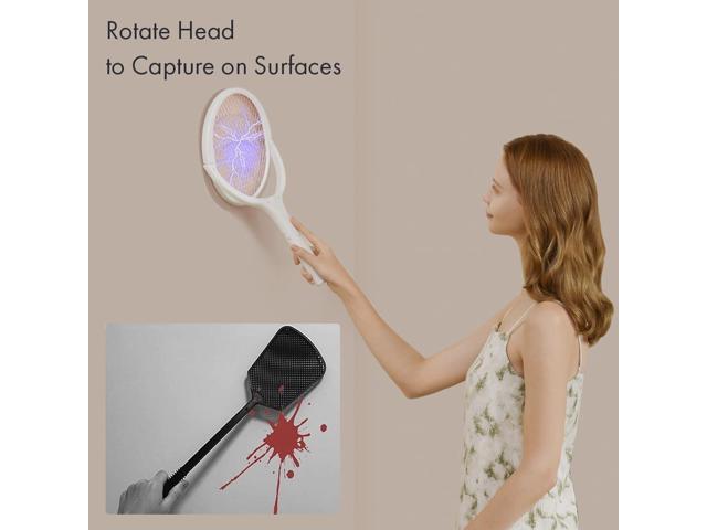 GeckoMan Rotating Head Electric Fly Swatter Racket Rechargeable Bug Zapper Racket Bug Zapper Indoor Fly Zapper Mosquito Zapper Flies Killer for...