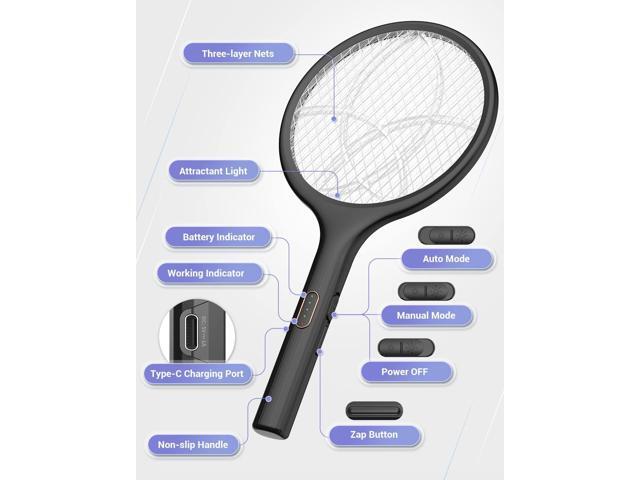 YISSVIC Electric Fly Swatter 4000V Bug Zapper Racket Dual Modes Mosquito Killer with Purple Mosquito Light Rechargeable for Indoor Home Office...
