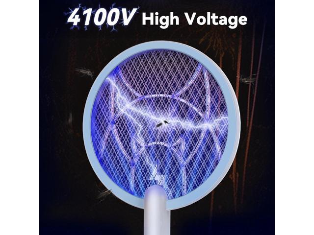 Electric Fly Swatter Racket, 2 in 1 Mosquito Bug Zapper 4100V Handheld Mosquito Killer with 1800 mAh Rechargeable Battery, Purple Light and 3-Layer...