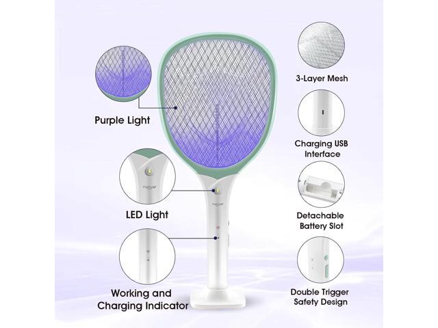 Faicuk Rechargeable Handheld Bug Zapper Racket 2 in 1 Electric Fly Swatter (2 in 1 Green)