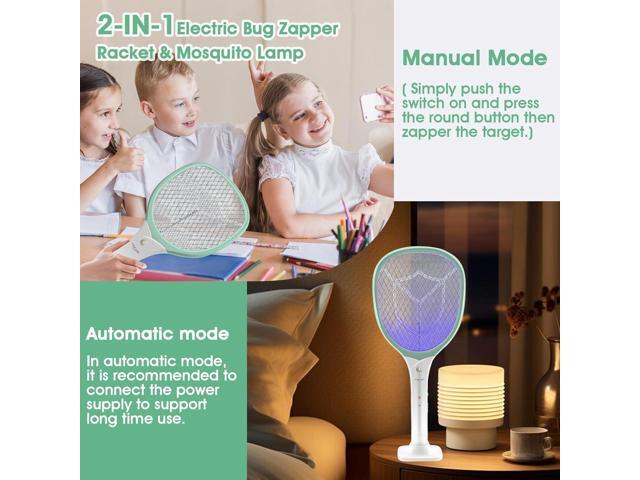 Faicuk Rechargeable Handheld Bug Zapper Racket 2 in 1 Electric Fly Swatter (2 in 1 Green)