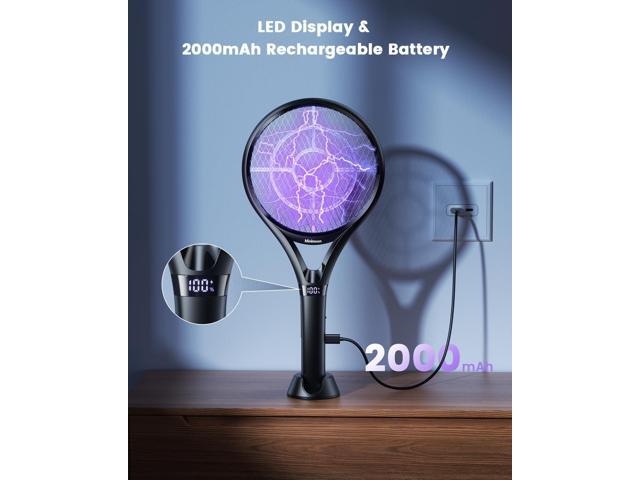 Minimoon Electric Fly Swatter with LED Display, 2000mAh Rechargeable Fly Swatter Racket, 2500V Bug Zapper Racket Dual Modes, Mosquito Killer Lamp...