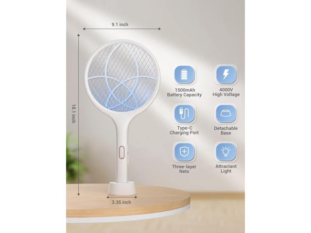 YISSVIC Electric Fly Swatter 4000V Bug Zapper Racket Dual Modes Mosquito Killer with Purple Mosquito Light Rechargeable for Indoor Home Office...
