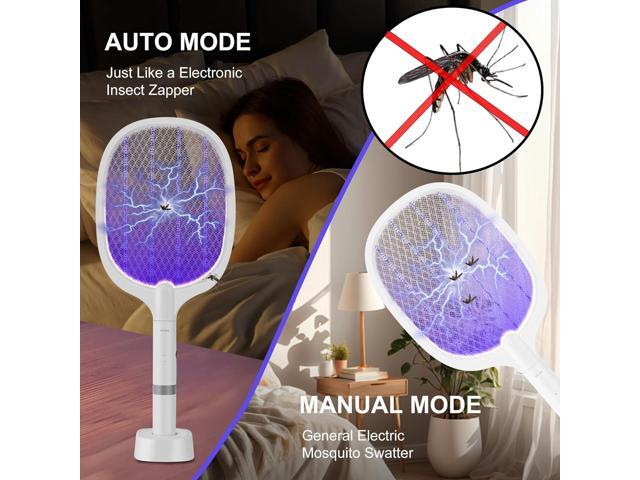 Electric Fly Swatter Racket, 4000V Bug Zapper Racket Rechargeable Fly Zapper Dual Modes Mosquito Swatter Portable with Purple Light & 3-Layer...