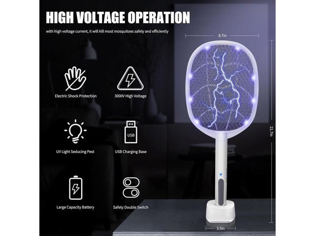 Lulu Home 2-in-1 Electric Bug Zapper Racket, 2 Pack 3000V High Voltage LED Lighted Handheld Mosquito Swatter with 3 Layer Safety Mesh, USB Charging...