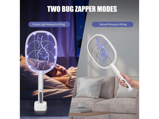 Lulu Home 2-in-1 Electric Bug Zapper Racket, 2 Pack 3000V High Voltage LED Lighted Handheld Mosquito Swatter with 3 Layer Safety Mesh, USB Charging...