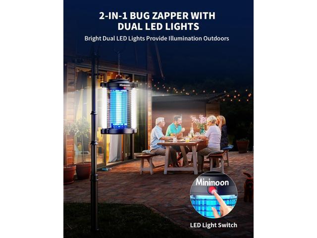 Minimoon Bug Zapper Outdoor, Upgraded Mosquito Zapper with Dual LED Light, 4200V Fly Zapper, 15W Electric Fly Traps Outdoor, IPX4, 8.2Ft Cord,...