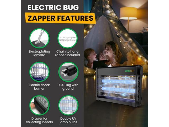 BUGGOFF Indoor Black Modern Electric Bug Zapper, 800 SQFT Coverage, 3500 Volts of Stunning Power, 20 Watts, Kills Mosquitos Gnats, Flys & More. 10...