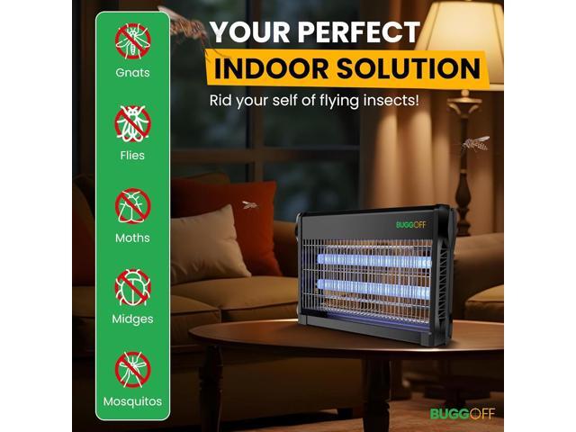 BUGGOFF Indoor Black Modern Electric Bug Zapper, 800 SQFT Coverage, 3500 Volts of Stunning Power, 20 Watts, Kills Mosquitos Gnats, Flys & More. 10...