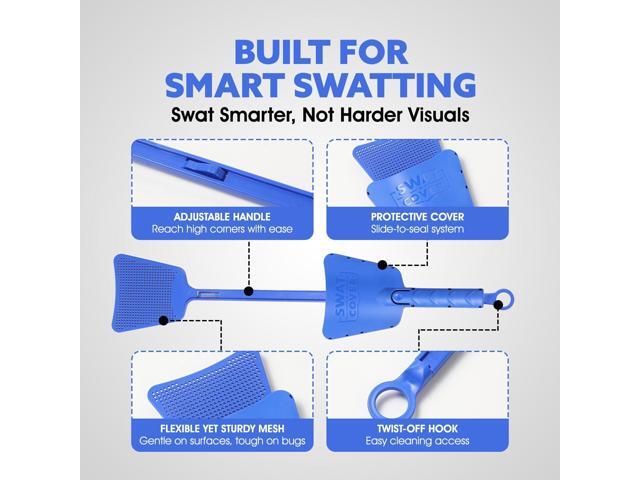 Improved Fly and Bug Swatter w/Integrated Cover, Flexible Bug Smasher for Flies and Bugs Swatting, Surface-Friendly Design, Adjustable Racket...