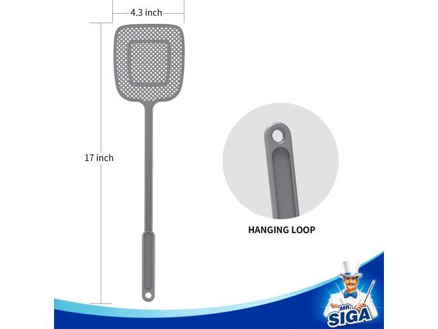 MR. SIGA Heavy Duty Long Handle Fly Swatter, Gray, 6 Pack