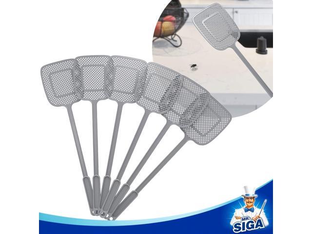 MR. SIGA Heavy Duty Long Handle Fly Swatter, Gray, 6 Pack
