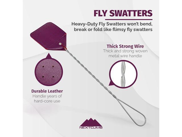 Fly Swatter Heavy Duty Vegan Leather, 21' Thicker Extra Long Sturdy Metal Woven Wire Handle, Manual Large Flies Killer Swatters Insect Smasher Bug...