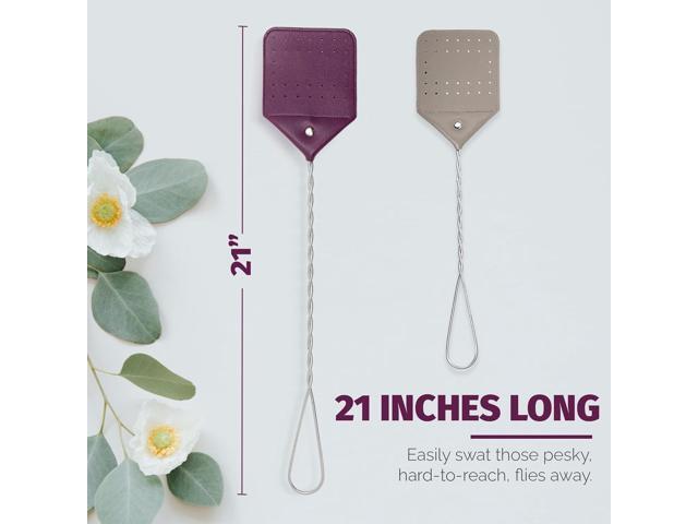 Fly Swatter Heavy Duty Vegan Leather, 21' Thicker Extra Long Sturdy Metal Woven Wire Handle, Manual Large Flies Killer Swatters Insect Smasher Bug...