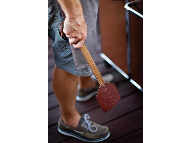 Outset 76616 Acacia Wood and Leather Amish-Style Fly Swatter, 17.5', Brown