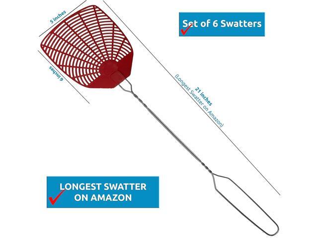 Bug & Fly Swatter Braided Metal Handle 6 Pack Fly Swatters Indoor/Outdoor flyswatter (21 inch - Set of 6)