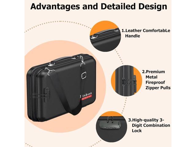 Fireproof Document Box with Lock & Shoulder Strap - Waterproof Hard-Shell File Organizer with Pocket Accordion File Folder, Portable Fireproof Box...