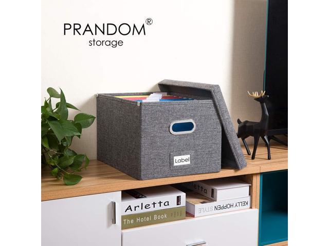PRANDOM File Organizer Box - Set of 1 Collapsible Decorative Linen Filing Storage Hanging File Folders with Lids Office Cabinet Letter/Legal Size...