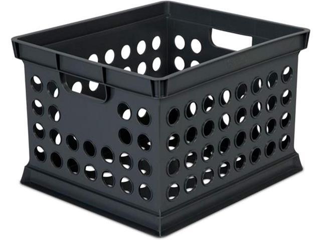 Sterilite Stackable Plastic Storage Crate Bin Organizer File Box with Handles for Home, Office, Dorm, Garage, or Utility Organization, Black, 6-Pack