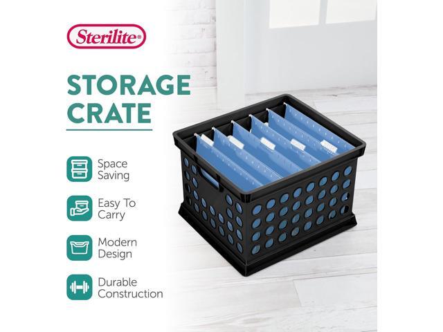 Sterilite Stackable Plastic Storage Crate Bin Organizer File Box with Handles for Home, Office, Dorm, Garage, or Utility Organization, Black, 6-Pack