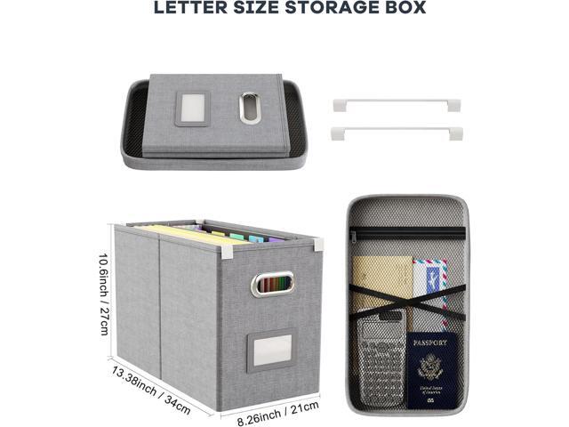 Oterri File Organizer Box with Lid, Hanging Filing File Box with Mesh Pocket, Document Organizer Box for Letter Files, Portable Storage Box with...