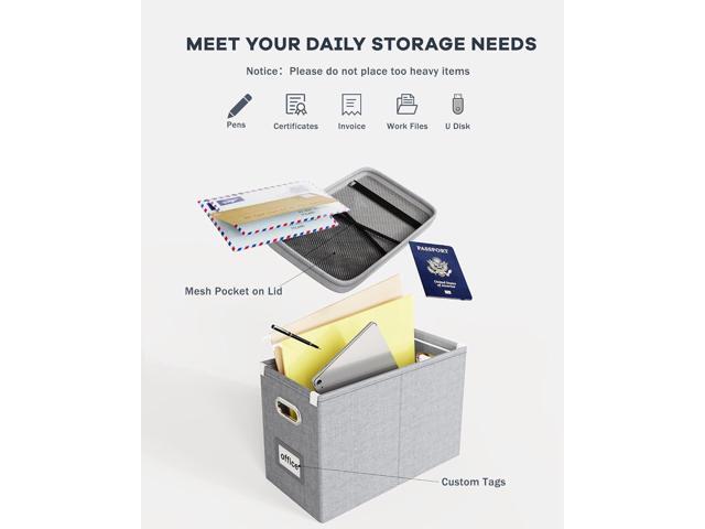 Oterri File Organizer Box with Lid, Hanging Filing File Box with Mesh Pocket, Document Organizer Box for Letter Files, Portable Storage Box with...