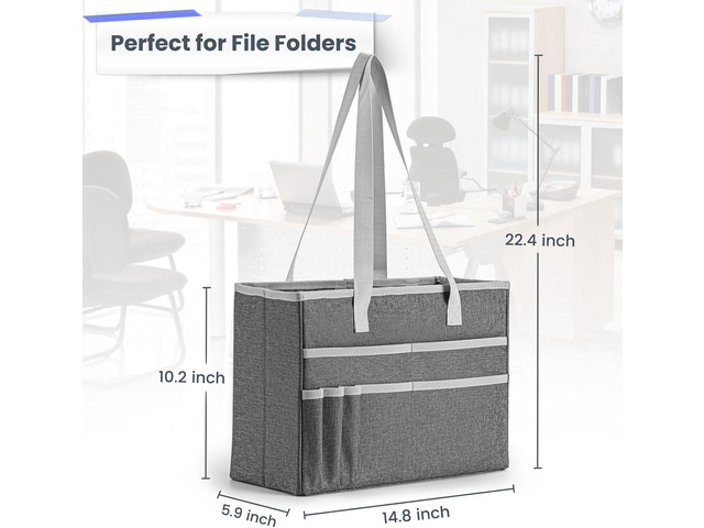 File Organizer Box, Portable Tote Bag Hanging Filing Box Desktop File Folder Document Storage Organizer with Pockets and Handles