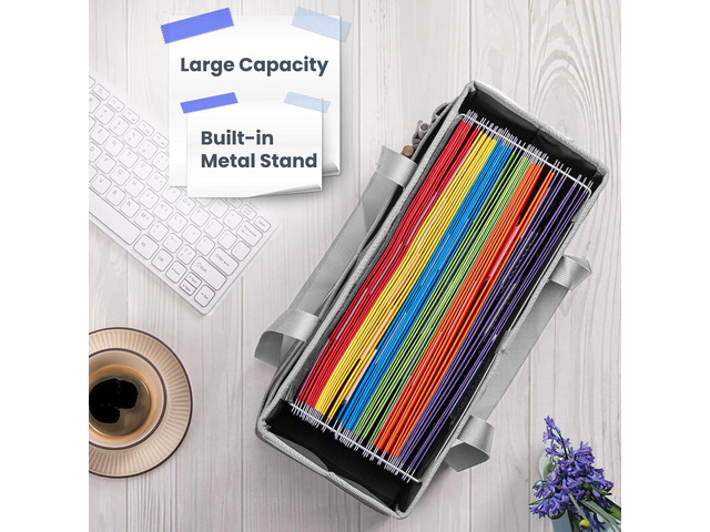 File Organizer Box, Portable Tote Bag Hanging Filing Box Desktop File Folder Document Storage Organizer with Pockets and Handles