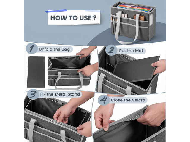 File Organizer Box, Portable Tote Bag Hanging Filing Box Desktop File Folder Document Storage Organizer with Pockets and Handles
