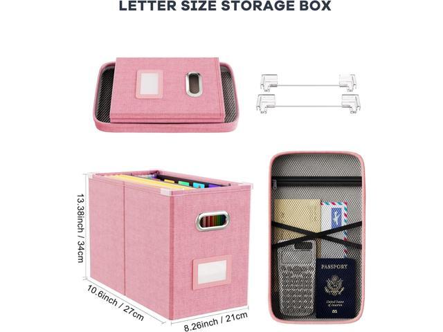 Oterri File Organizer Box with Lid, Hanging Filing File Box with Mesh Pocket, Document Organizer Box for Letter Files, Portable Storage Box with...
