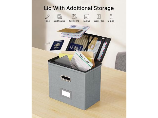 Oterri 1 Pack File Organizer Boxes with Lids, File Box with Mesh Pockets, Document Organizer Box for File Folders Letter Size, Zippers Filing Box...