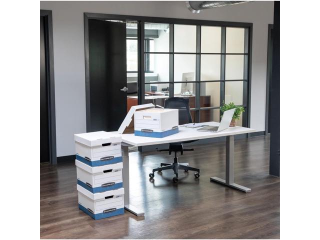 Bankers Box 4 Pack STOR/FILE Medium-Duty File Storage Boxes, FastFold, Lift-Off Lid, Letter/Legal, White/Blue