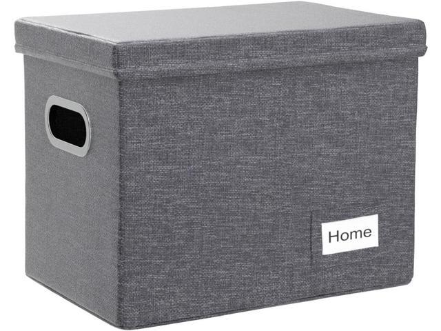 PRANDOM File Organizer Box - Set of 2 Collapsible Decorative Linen Filing Storage Hanging File Folders with Lids Office Cabinet Letter Size Grey...