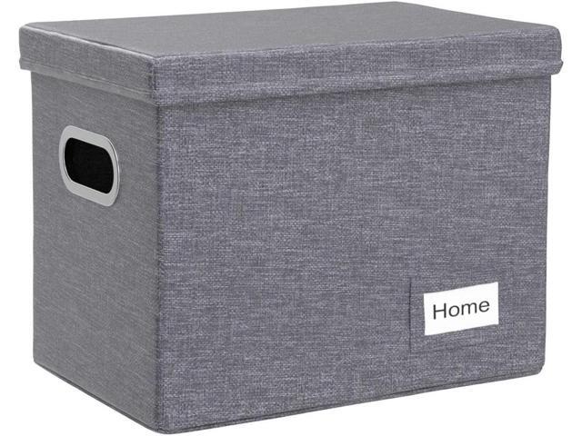PRANDOM File Organizer Box - Set of 1 Collapsible Decorative Linen Filing Storage Hanging File Folders with Lids Office Cabinet Letter Size Grey...