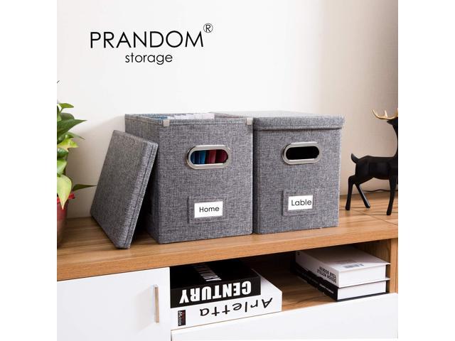 PRANDOM File Organizer Box - Set of 1 Collapsible Decorative Linen Filing Storage Hanging File Folders with Lids Office Cabinet Letter Size Grey...