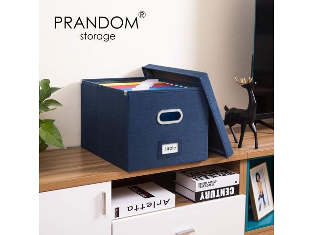 PRANDOM File Organizer Box - Set of 1 Collapsible Decorative Linen Filing Storage Hanging File Folders with Lids Office Cabinet Letter/Legal Size...