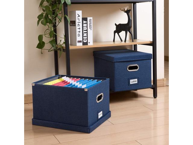PRANDOM File Organizer Box - Set of 1 Collapsible Decorative Linen Filing Storage Hanging File Folders with Lids Office Cabinet Letter/Legal Size...