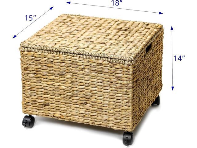 Trademark Innovations Rolling File Box Wicker File Cabinet Hanging File Baskets Water Hyacinth Storage Basket