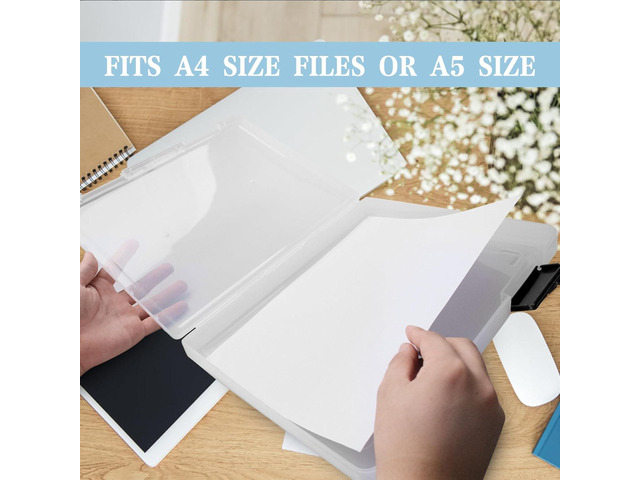 12 Pcs Clear A4 A5 File Box Document Plastic Storage Box with 48 Labels File Holder Organizer Box Paper Plastic Case Magazine Protector with Buckle...