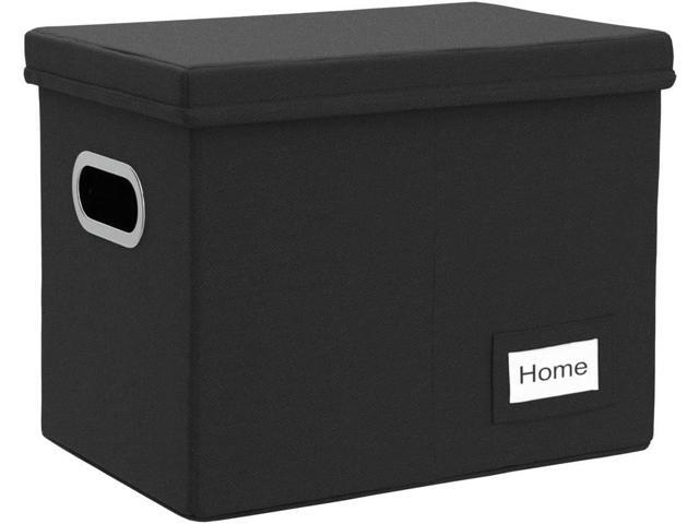 PRANDOM File Organizer Box - Set of 1 Collapsible Decorative Linen Filing Storage Hanging File Folders with Lids Office Cabinet Letter Size Black...