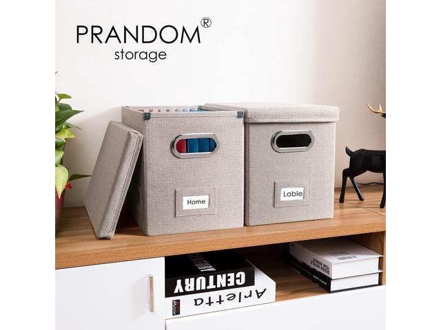 PRANDOM File Organizer Box - Set of 2 Collapsible Decorative Linen Filing Storage Hanging File Folders with Lids Office Cabinet Letter Size Light...