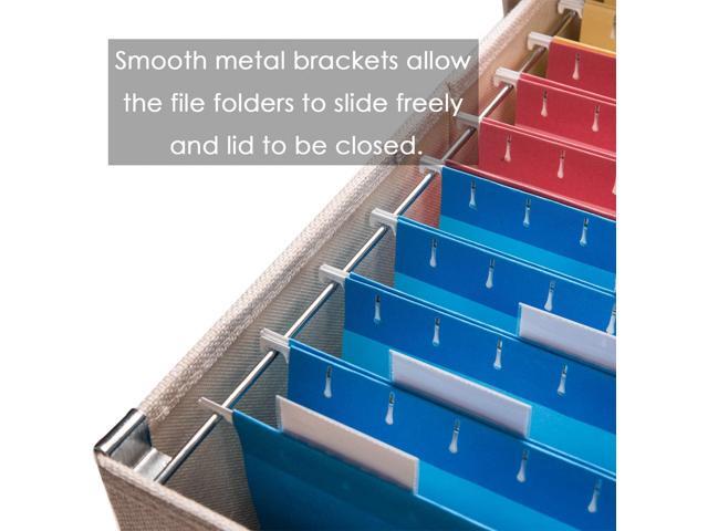 PRANDOM File Organizer Box - Set of 2 Collapsible Decorative Linen Filing Storage Hanging File Folders with Lids Office Cabinet Letter Size Light...