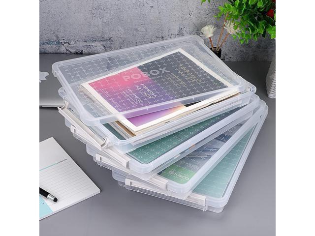 BTSKY 4 Pack A4 Plus Clear Plastic Stackable Storage Box Desk Paper Magazine Container with Buckle, Office Supplies Accessories File Protector Case...