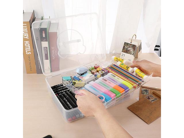 BTSKY 2-Tier Cute Bear Storage Box with Removable Divided Tray Portable Clear Plastic Art Craft Supply Organizer Stackable Home Office Supplies...
