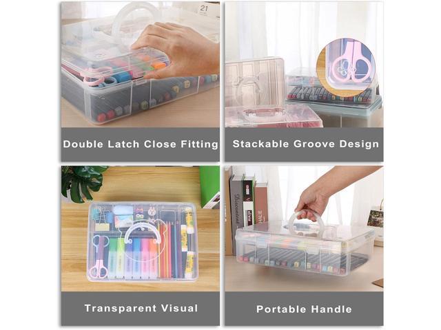 BTSKY 2-Tier Cute Bear Storage Box with Removable Divided Tray Portable Clear Plastic Art Craft Supply Organizer Stackable Home Office Supplies...